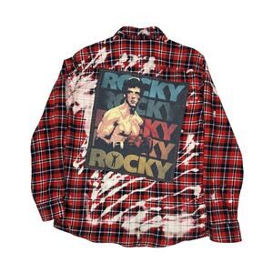 Upcycled Rocky Movie Distressed Long Sleeve Flannel Shirt Men's Large Red Boxing